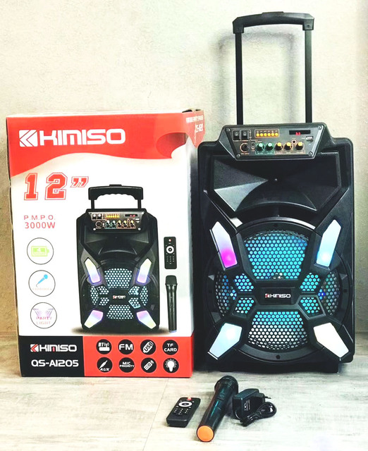 QS-A1250 Kimiso High Sound 12 Inch Trolley Speaker 3000w Portable Wireless Speaker with Adapter
