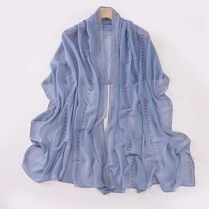 Nouvelle écharpe en mousseline de soie perlée En Jersey Premium Hot Diamond Middle East Muslim Lady Turban Strass Jersey Hijab - Product Image 3