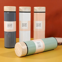 Botella de Agua con Impresión Personalizada, Termo de Acero Inoxidable, Taza Térmica con Infusor de Té, Tapa con Diseño de Madera