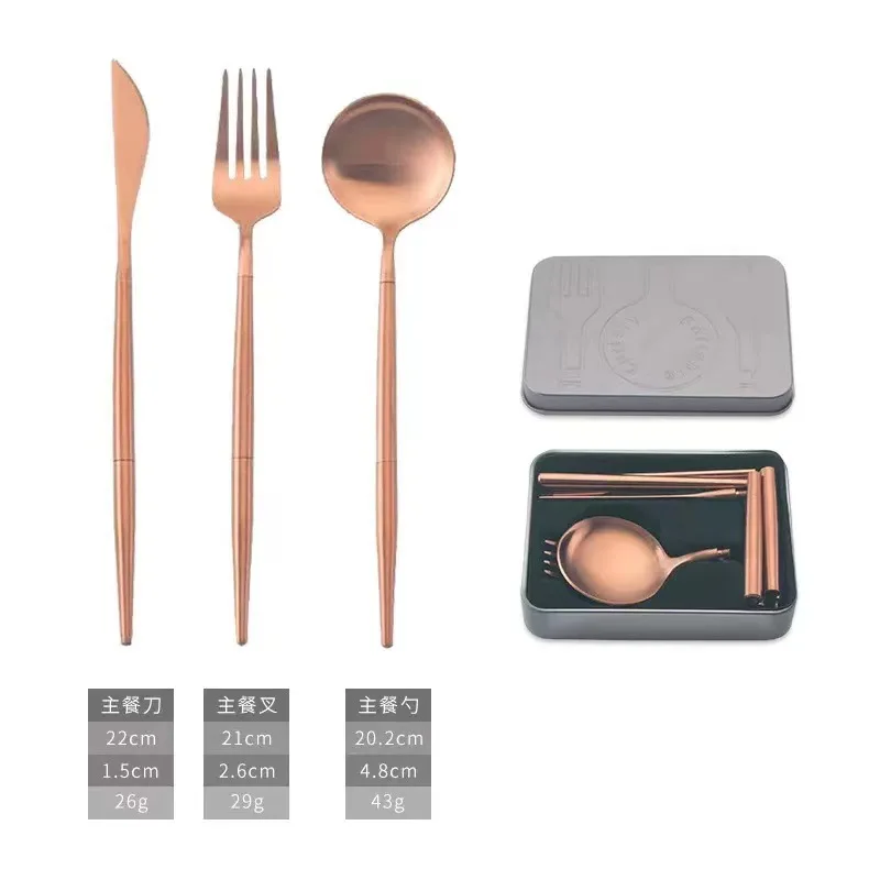 Couteau + fourchette + cuillère-or rose