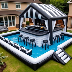 Bar Gonfiabile Commerciale da Piscina per Adulti, Tenda Pub Gonfiabile da Esterno per Feste in Giardino, Piattaforma Acquatica con Sedute - Product Image 1