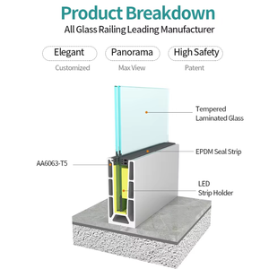 Système de garde-corps en verre avec profilés en alliage d'aluminium modernes pour les escaliers et l'intérieur, avec des caractéristiques résistantes à la rouille - Product Image 2