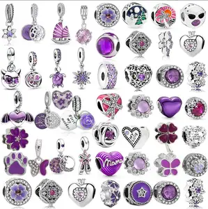 Classic Purple Crystal Bead DIY Bracelet Accessories Pendant Heart Charm Pendant Spacer Valentine's Day Gift