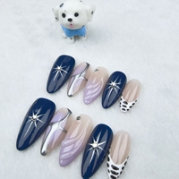 Uñas artificiales uñas almendra forma azul cielo estrellado estilo pintado a mano fábrica de alta calidad al por mayor.
