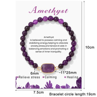 Pulsera Elástica Ajustable de Cuentas de Lapislázuli, Amatista y Ágata Naturales, Estilo Bohemio Curativo