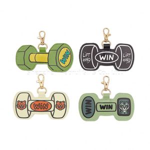 Creative Hanging Fitness Keychains PU Leather UV Printing <b>Dumbbell</b> Keychain Bag Pendant Charm Promotional Gift for Sports Lover - Product Image 4