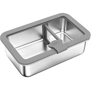 Boîte à lunch bento en acier inoxydable LIHONG pour adultes, récipient de stockage alimentaire anti-fuite, 42 oz/125 L, couvercle en verre, compatible micro-ondes et lave-vaisselle - Product Image 1