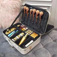Trousse de maquillage en cuir pour artiste, trousse de maquillage de grande capacité, trousse de rangement pour cosmétiques, sac de voyage Portable rose à fermeture éclair, trousse de cosmétiques PU PI