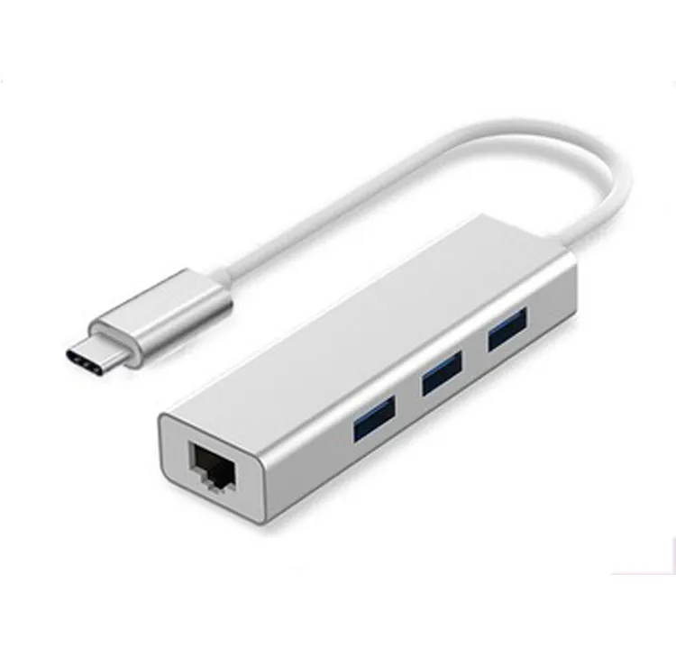 4in1 USB3.1 Type-C-RJ45イーサネットLANネットワークアダプター (3つのUSB Type-Aハブ付き)