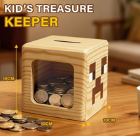 Tirelire en bois carrée pour enfants, mignonne, créative, incassable, pour anniversaire d'enfant, Noël et décoration