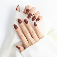 Faux ongles à presser 24 pièces, vente chaude, ongles artificiels marrons pour filles, matériau ABS souple, faciles à appliquer, fabricant direct, vente en gros