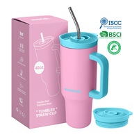 Tumbler 40oz dengan Gagang dan Tutup Sedotan, Anti Bocor, Stainless Steel, Mug Perjalanan 40oz, Hadiah untuk Pria Wanita