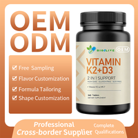 Comprimés de Vitamine K2 MK7 D3 2-en-1 OEM, Sans OGM, Sans Gluten, Sans Soja, 360 Comprimés, Bouteille Noire, Complément Alimentaire en Gros