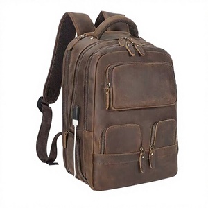 Sac à dos pour ordinateur portable en cuir véritable vintage personnalisé antivol avec port USB, fermeture éclair en cuir de vachette pleine fleur pour hommes - Product Image 1