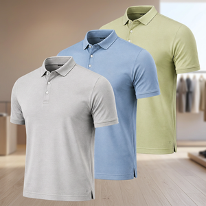 เสื้อโปโลแขนสั้นผู้ชาย สีพื้น ผ้าปิเก้ ผ้าฝ้าย ระบายอากาศได้ดี สวมใส่สบาย ทรงปกติ สีเทา สีฟ้า สีเขียว - Product Image 3