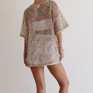 Camicetta estiva da <span class=keywords><strong>donna</strong></span> Channel <span class=keywords><strong>con</strong></span> glitter, trasparente, a maniche corte, in rete <span class=keywords><strong>con</strong></span> <span class=keywords><strong>paillettes</strong></span> - Product Image 3