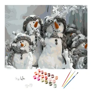 热卖DIY雪人画数字手绘帆布风景画框墙装饰艺术定制
