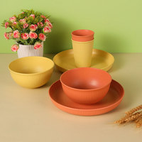 Ensemble de vaisselle moderne écologique sans BPA de 350 ml en paille de blé réutilisable, comprenant assiettes, bol, bouteille et tasse à café