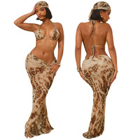 Maillot de bain 3 pièces pour femme avec robe de plage, ensemble bikini rétro, maillot de bain trois pièces avec paréo, maillot de bain personnalisé avec logo