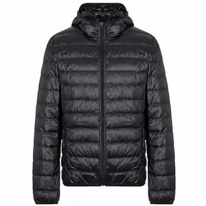 Chaqueta acolchada con cremallera para hombre, chaqueta acolchada con capucha, color negro, talla grande, para invierno - Product Image 1