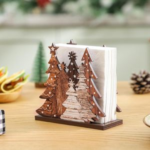 Wooden Christmas Tree <b>Tissue</b> <b>Holder</b> Desktop 3D Design Solid Wood Napkin Stand Decorative For Home <b>Kitchen</b> Bathroom - Product Image 2