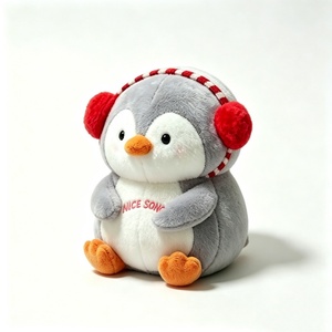 Pingüino de peluche personalizado, pingüino de invierno de peluche, pingüino con bufanda y orejeras, pingüino gordo gris de peluche. - Product Image 4