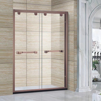 Salles de douche à cadre en or rose de luxe Boîtiers coulissants en verre avec plateau en pierre artificielle ABS Écran de douche en verre trempé