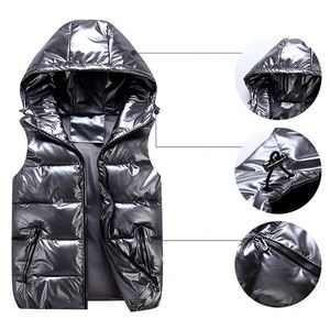 Chalecos Brillantes Impermeables para Hombre al por Mayor con Capucha, Logotipo Personalizado, Chaleco Acolchado Brillante sin Mangas para Invierno - Product Image 6
