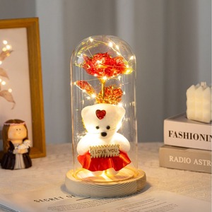 Regalo del Día DE LA MADRE cubierta de cúpula de cristal flor Rosa Luz Led oso galaxia hoja de oro flor creativa regalo del Día de San <span class=keywords><strong>Valentín</strong></span> - Product Image 3