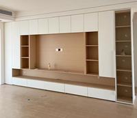 Unité murale de divertissement intelligente avec éclairage à capteur tactile - Console TV en panneau de bois personnalisable pour home cinéma