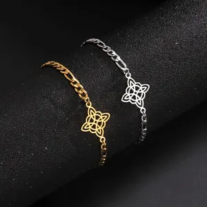 Fashion Stainless Steel Celtic Knot Chain Bracelet For Women Figaro Chain Witch Knot Charm Bracelets (KSS523)