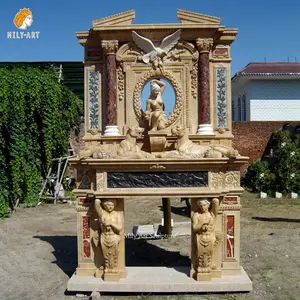 Grande cheminée classique en marbre à double foyer sculpté à la main - Product Image 1