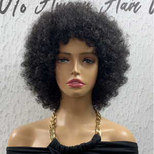 Perruque <span class=keywords><strong>afro</strong></span> bouclée en cheveux humains fabriquée à la machine, sans dentelle, vente chaude, densité complète, perruque <span class=keywords><strong>afro</strong></span> courte en cheveux humains fabriquée à la machine pour femmes noires - Product Image 2