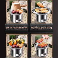 Barbecue au charbon de bois portable multifonctionnel en acier inoxydable 304/316, petit, anti-rouille, avec revêtement antiadhésif, pour le camping en plein air