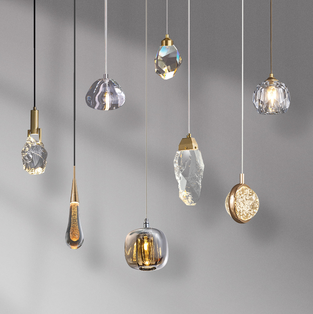 Modern Crystal Pendant Light Minimalist Bedroom Bedside Lamp Light Luxury Single Head bar Counter Restaurant Pendant Light