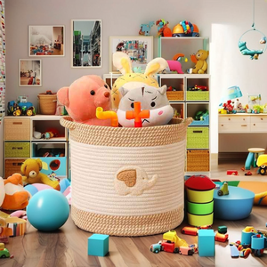 Cesta de Almacenamiento Multiusos de Cuerda de Algodón para Pañales de Bebé, Juguetes de Perro/Gato, Ropa - Diseño Plegable Ecológico para la Habitación de los Niños - Product Image 2