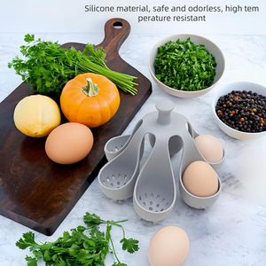 Lot de 4 supports en silicone pour cuiseur à œufs, avec 6 emplacements, ustensile de cuisine pour cuire les œufs avec poignée - Product Image 2