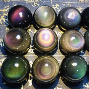 Groothandel bollen in natuur-Zeer Gepolijst Natuurlijke Regenboog Flash Black Obsidian Crystal Ball Sphere