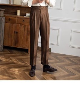 Pantalon décontracté homme taille haute coupe droite style italien napolitain printemps-automne, pantalon formel vintage britannique - Product Image 3