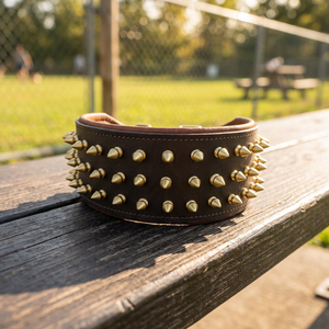 Premium Quality Handmade Leather Dog Collar Custom Color Custom Size Solid Pattern Personalized Features Soft <b>Padded</b> Rivet - Product Image 2