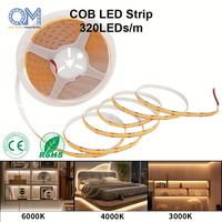 Bande lumineuse LED COB haute densité 12V 24V 320 LED/m 8mm 3000K Blanc chaud pour éclairage de comptoir de bar