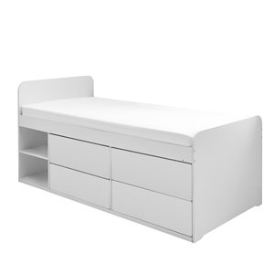 Cama individual <span class=keywords><strong>de</strong></span> <span class=keywords><strong>madera</strong></span> con 4 cajones <span class=keywords><strong>de</strong></span> almacenamiento, 2 estantes, cama elevada para niños - Product Image 1