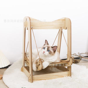 Hamaca de madera maciza para gatos, mueble para mascotas con diseño de suspensión con cuerda. - Product Image 1