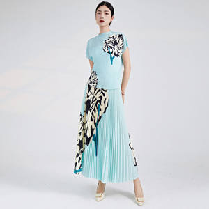 ชุดสูทสองชิ้นแฟชั่นลำลองมีจีบสำหรับผู้หญิงชุดสูทแฟชั่นแขนสั้นยาวถึงข้อเท้าพิมพ์ลายฤดูร้อน - Product Image 6