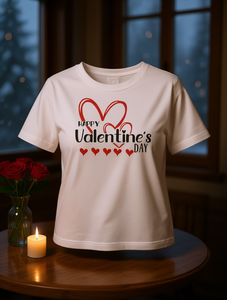 T-Shirt da Donna per San Valentino, Manica Corta, Collo Tondo, 100% Cotone, Design con Doppio Cuore Rosso, Stile Vintage Confortevole - Product Image 2