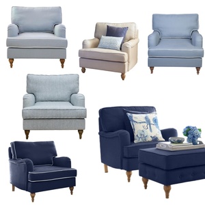 Poltrona Hampton Blu Navy 100% Lino con Gambe <span class=keywords><strong>in</strong></span> <span class=keywords><strong>Legno</strong></span> di Quercia Massello, <span class=keywords><strong>Seduta</strong></span> Imbottita <span class=keywords><strong>in</strong></span> Schiuma, Sedia Singola <span class=keywords><strong>per</strong></span> Soggiorno e Hotel - Product Image 4