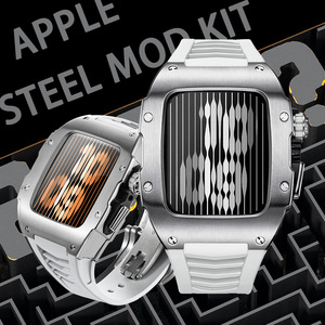 Caja de Acero Inoxidable Completa para Apple Watch, Funda de Lujo para iWatch Series 5, 6, 7 y 8, 44mm 45mm, Correa de Goma Negra, Cubierta Protectora - Product Image 5