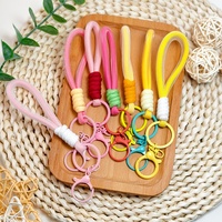 Porte-clés en maille coloré fait main, cordon simple pour téléphone portable, corde tressée, pendentif décoratif pour bouteilles d'eau, jouet poupée, accessoire DIY