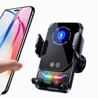 Chargeur de voiture sans fil infrarouge 15W avec lumière RGB et contrôle de température, support de téléphone portrait/landscape pour la navigation et les voyages routiers