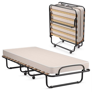 China Horizontal Detachable Luxury Steel <strong>Guest</strong> Folding Bedroom Furniture <strong>Beds</strong> with Soft Mattress on Wheels for Home &amp; Office - Product Image 1